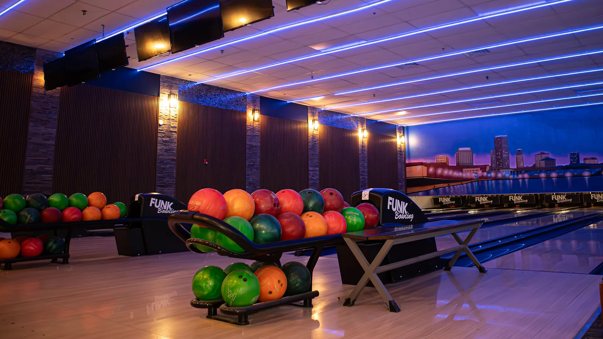 Bowling lanes at Midway Sports Bar in Bartlett